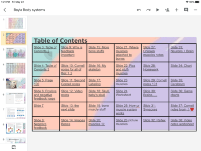 Google slides table of contents