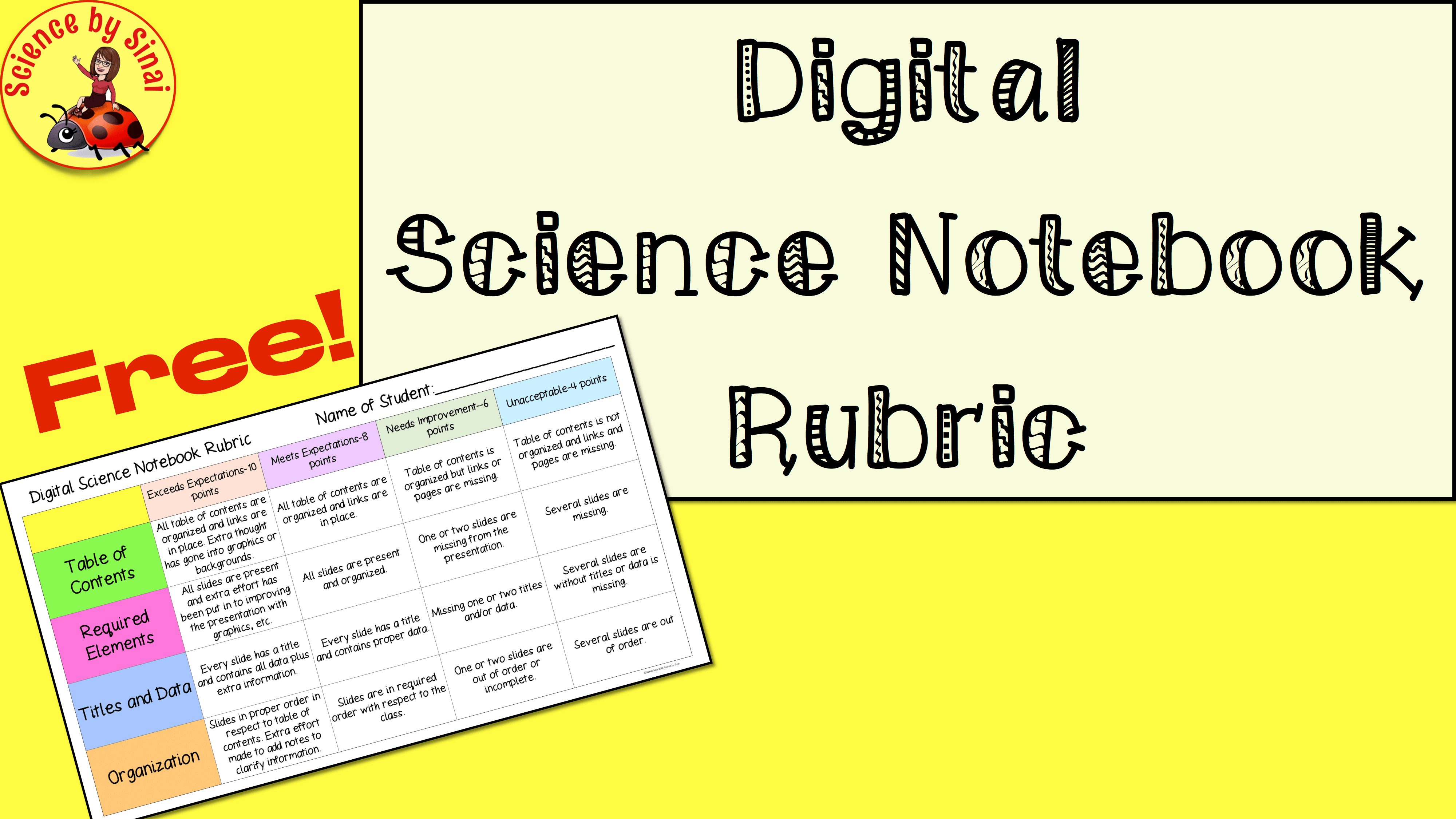 Freebie: Digital science notebook rubric