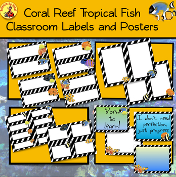 coral reef tropical fish classroom labels and posters