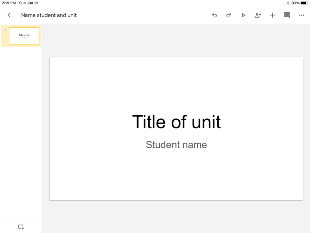 Create title slide for digital notebook