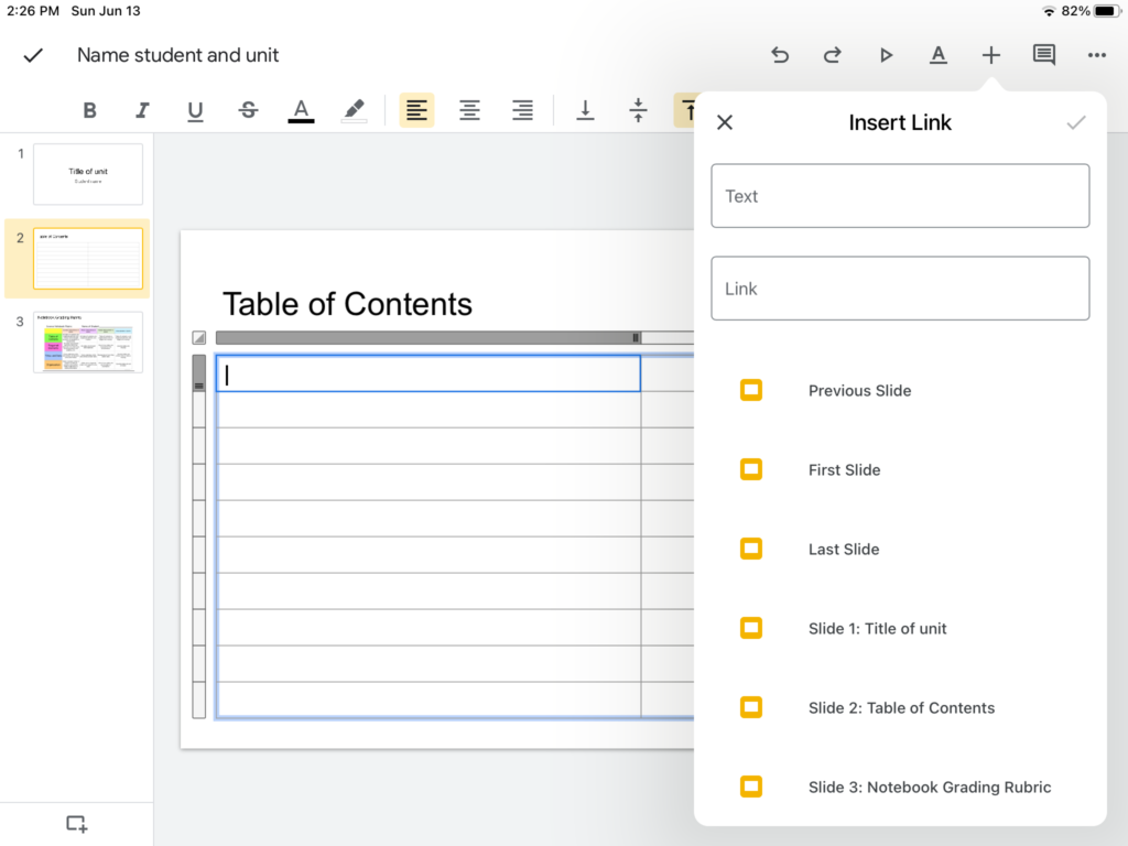 Creating hyperlinks on google slides