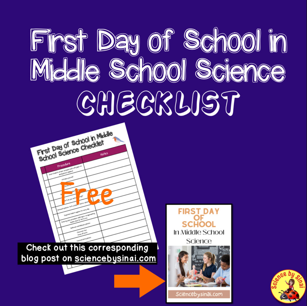 First day of middle school science free checklist