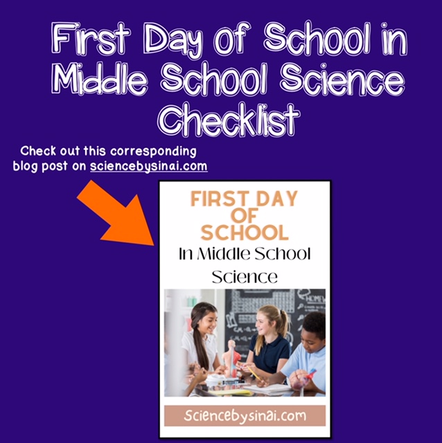First day of school in middle school science checklist science by Sinai