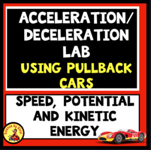 Acceleration deceleration lab using pullback cars. Speed, potential and kinetic energy. Sciencebysinai.com