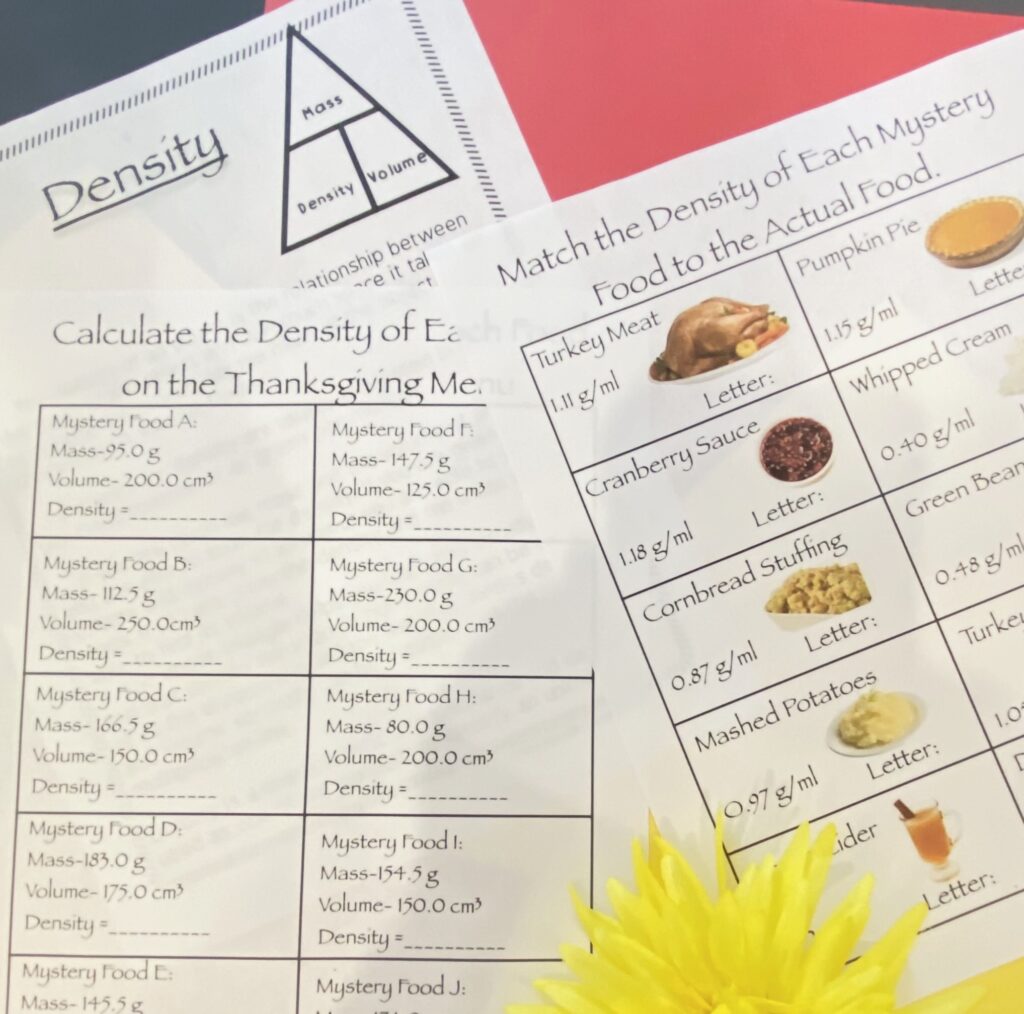 Thanksgiving density of foods mystery activity. Sciencebysinai.com