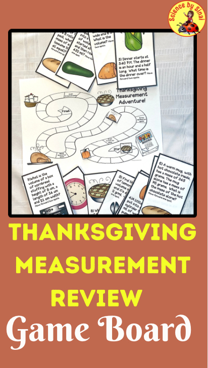 Thanksgiving themed measurement review board game. Sciencebysinai.com